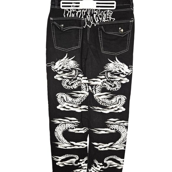 Ninth Ambush Hall black dark wash 100% cotton dragon print skater/grunge jeans - Picture 3 of 10